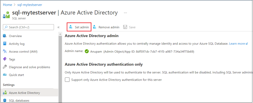 Login failed for user token identified principal in Azure